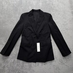 Calvin Klein Blazer Womens 0 Black One Button Lined Suit Jacket Career Office